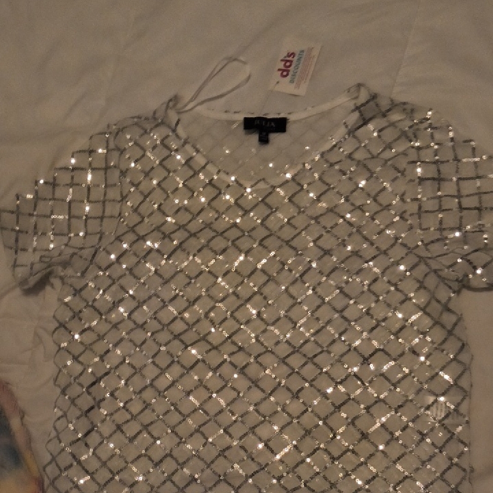 Silver Sequin Short Sleeve Blouse